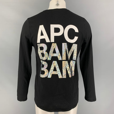 A.P.C. Size L Black & Silver Logo Cotton Long Sleeve T-shirt