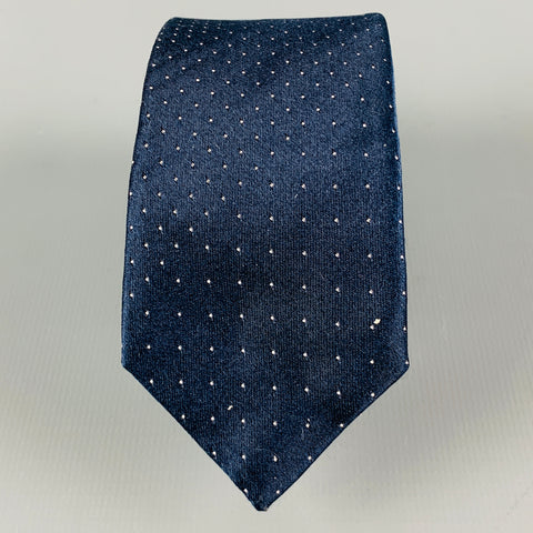 PRADA Navy White Dots Silk Satin Tie