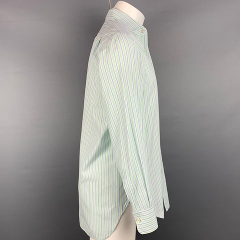 KITON Size M Green & Purple Stripe Cotton Button Up Long Sleeve Shirt