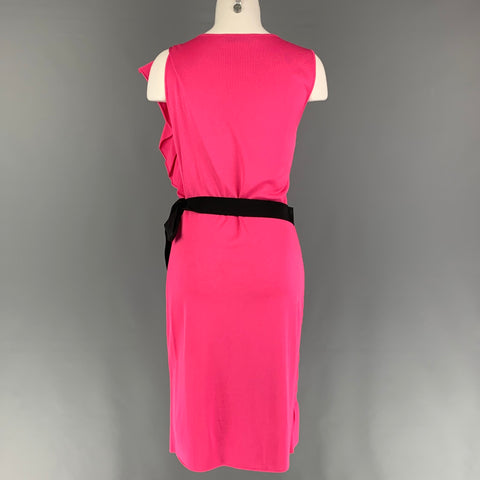VALENTINO Size L Pink Viscose Blend Ruched Sleeveless Dress