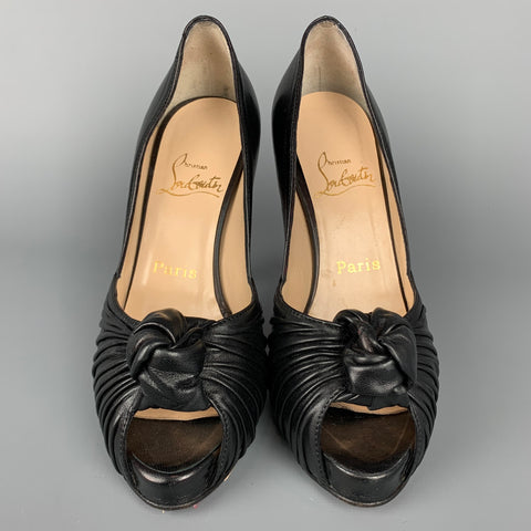 CHRISTIAN LOUBOUTIN Jenny Size 6.5 Black Leather Knot Peep Toe Pumps