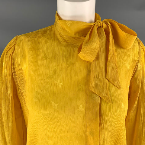 UNGARO Size 6 Yellow Ribbed Long Sleeve Blouse