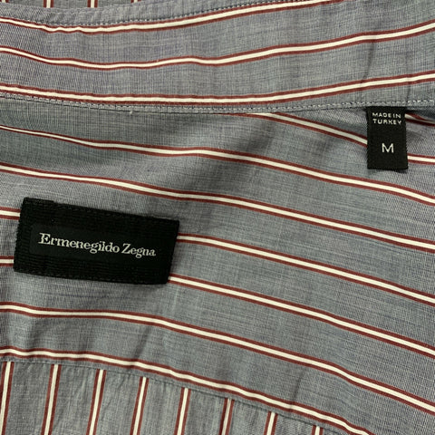 ERMENEGILDO ZEGNA Size M Grey &  Red Stripe Cotton Button Down Long Sleeve Shirt