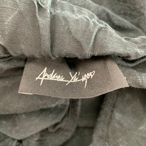 ANDREA YA'AQOV Size L Navy Black Lyocel Linen Cropped Casual Pants