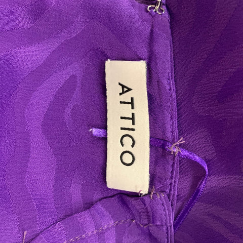 ATTICO Size 2 Purple Acetate Silk Jacquard Balloon Sleeves Dress Top