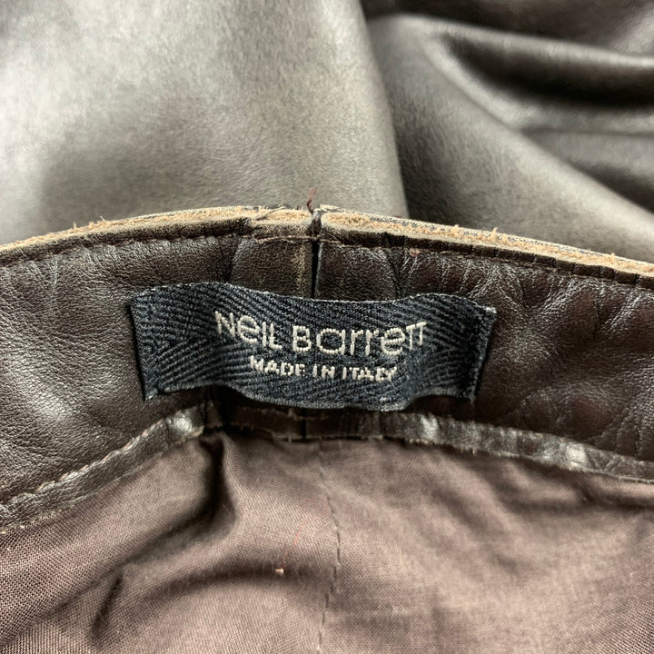 NEIL BARRETT Size M Brown Distressed Leather Zip Fly Casual Pants