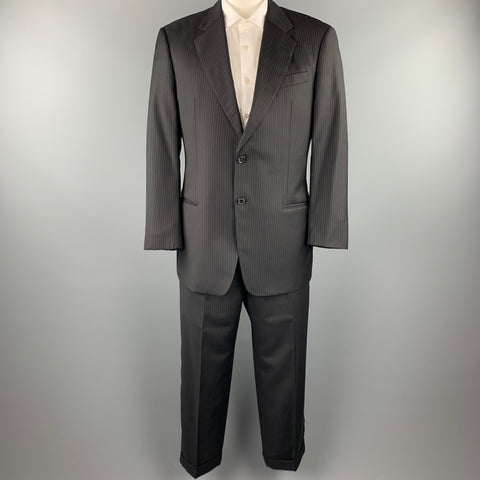 EMPORIO ARMANI Size 42 Regular Black Stripe Wool Notch Lapel Suit