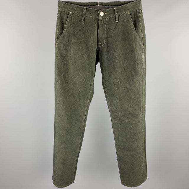 AGAVE Talla 31 Pantalones casuales de algodón cepillado con puntadas en contraste verde bosque