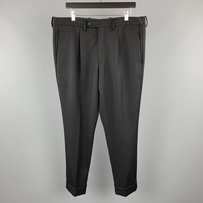 NEIL BARRETT Size 36 Black Twill Wool Pleated Cuffed Dress Pants