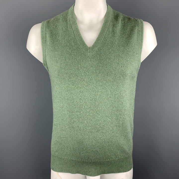 BALLANTYNE Chaleco tipo suéter con cuello en V de cachemira verde musgo talla XL