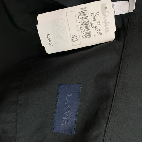 LANVIN Size L Black & Navy Cotton Hidden Buttons Long Sleeve Shirt