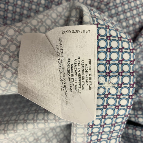 ETRO Size 42 White Light Blue Purple Dots Cotton Button Down Long Sleeve Shirt