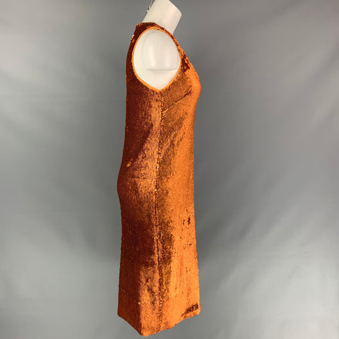 PRABAL GURUNG Size 0 Copper Polyester Sequined Sleeveless Dress