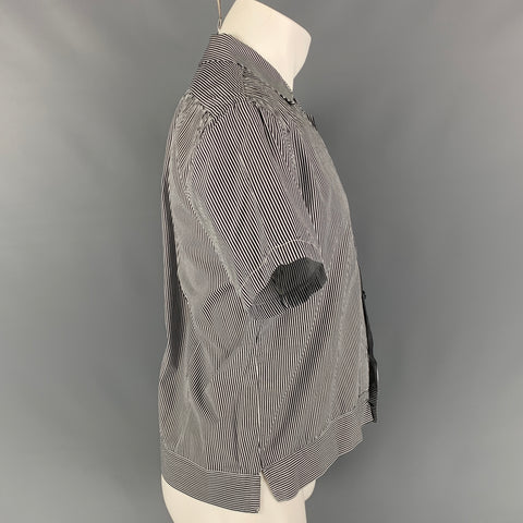 DANIELE ALESSANDRINI Size L White & Charcoal Stripe Cotton Short Sleeve Shirt