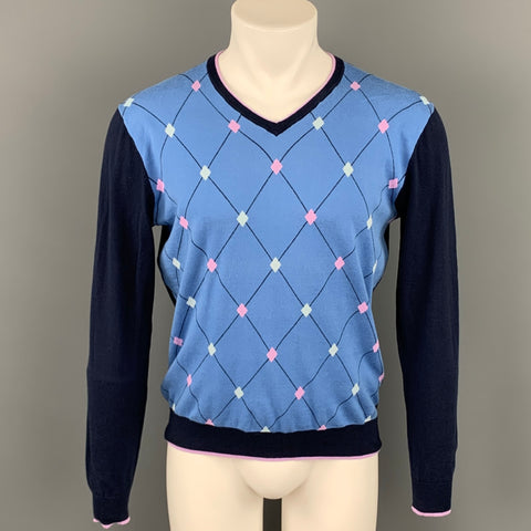 MASSIMO REBECCHI Size M Blue & Navy Argyle Cotton V-Neck Pullover