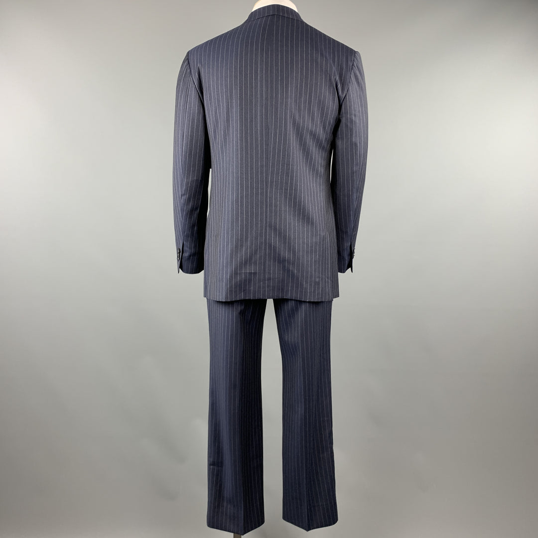 DAVID AUGUST Size 40 Navy & Gray Stripe Wool Peak Lapel 34 x 30 Suit