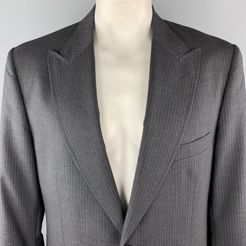 DOLCE & GABBANA 48 Long Charcoal Stripe Wool Peak Lapel Sport Coat