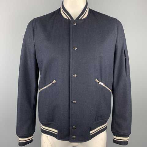 PAUL SMITH JEANS Size L Navy Solid Wool Blend Snaps Jacket