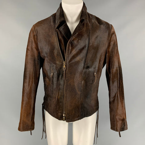JOHN VARVATOS Size 40 Brown Calf Hair Zip Up Jacket
