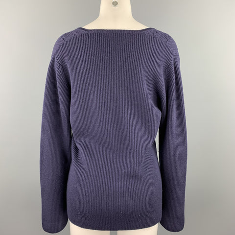 JAEGER Size M Navy Ribbed Merino Wool Buttoned Cardigan