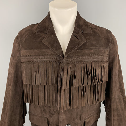 BURBERRY PRORSUM Fall 2014 Size 36 Brown Suede Fringe Buttoned Jacket