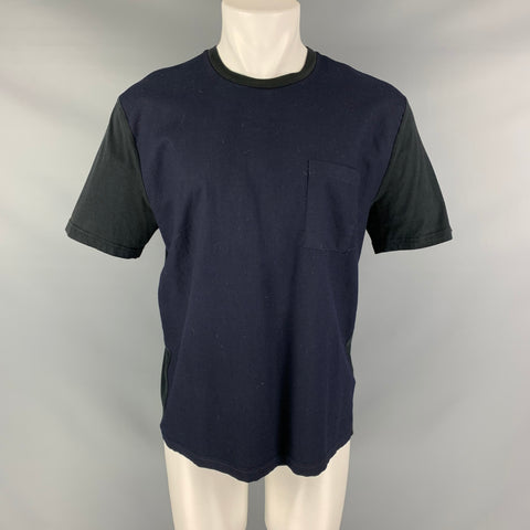 AMI Size M Navy Black Color Block Short Sleeve T-shirt