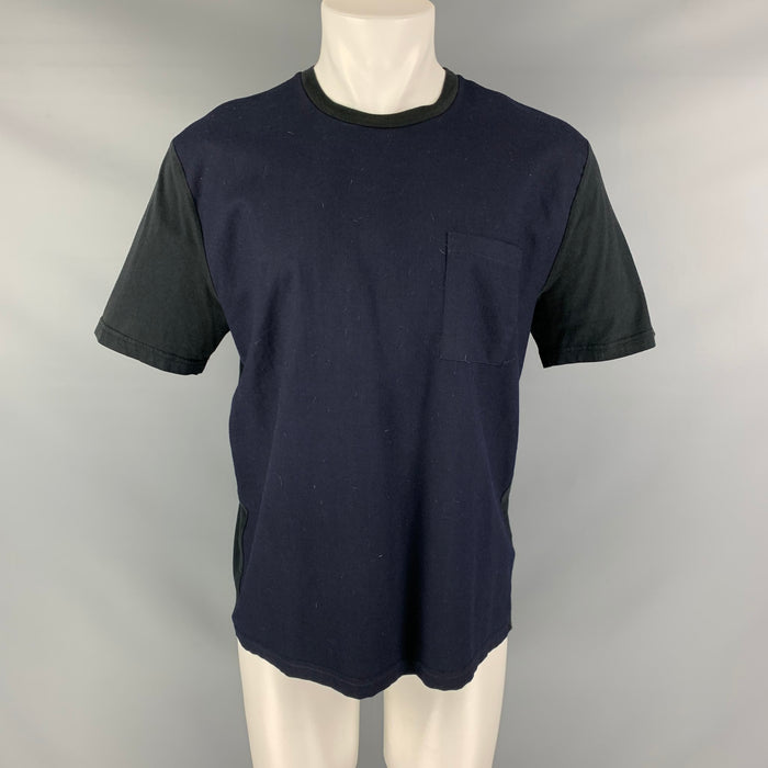 AMI Taille M Marine Noir Color Block T-shirt à manches courtes