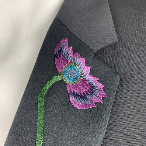 PAUL SMITH Size 42 Black Wool Blend Flower Embroidered Lapel Blazer