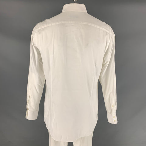 THOM SWEENEY Camisa de manga larga con botones de algodón liso blanco talla L
