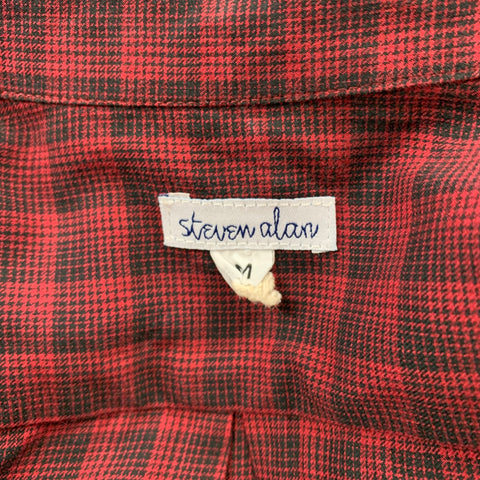 STEVEN ALAN Size M Red & Black Checkered Cotton Button Up Long Sleeve Shirt