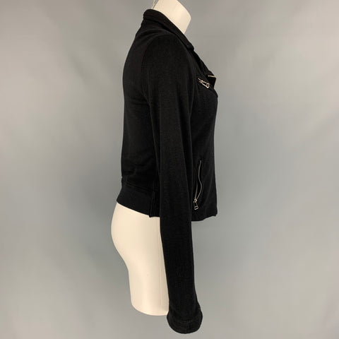 THEODOR Size S Black Asymmetrical Zip Up Cardigan
