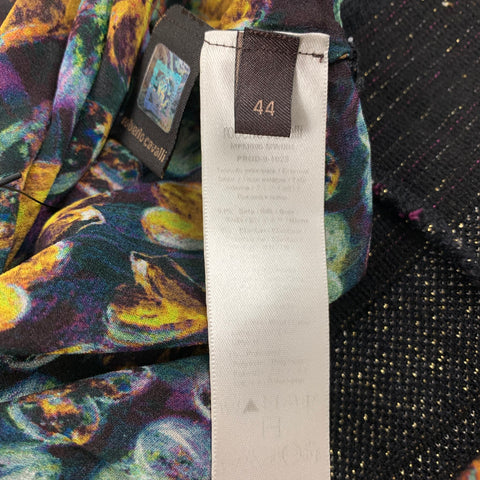 ROBERTO CAVALLI Talla 8 Top informal de manga larga con mezcla de seda y estampado de corazones multicolor