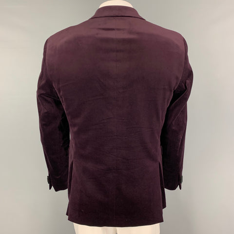 THEORY Size 42 Burgundy Black Velvet Cotton Sport Coat