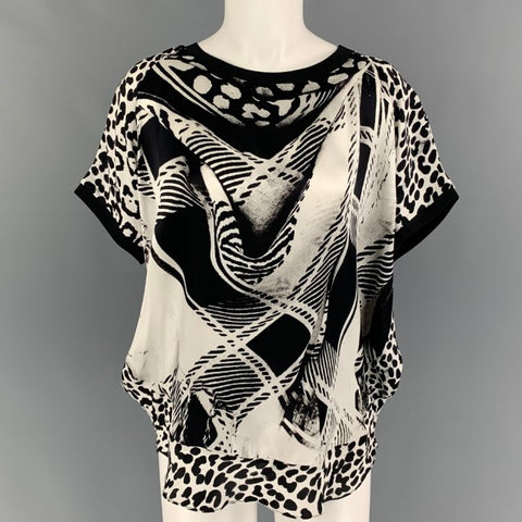 BARBARA BUI Blusa extragrande de tejidos mixtos de seda en blanco y negro talla S