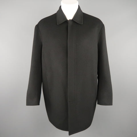 DONNA KARAN M Black Solid Wool / Nylon Hidden Placket Car Coat