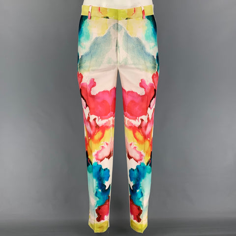 ALEXANDER MCQUEEN SS 20 Size 42 Multi-Color Print Wool Silk Notch Lapel Suit