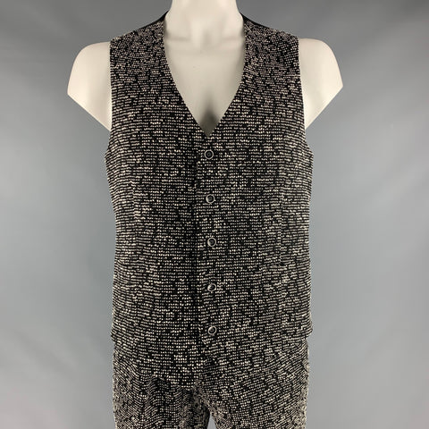 SEBASTIAN CRUZ 44 Size Black White Woven Peak Lapel Suit