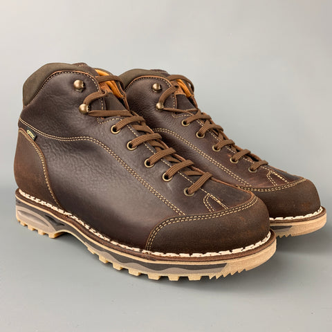 ZAMBERLAN Size 9 Brown Contrast Stitch Leather Lace Up Boots
