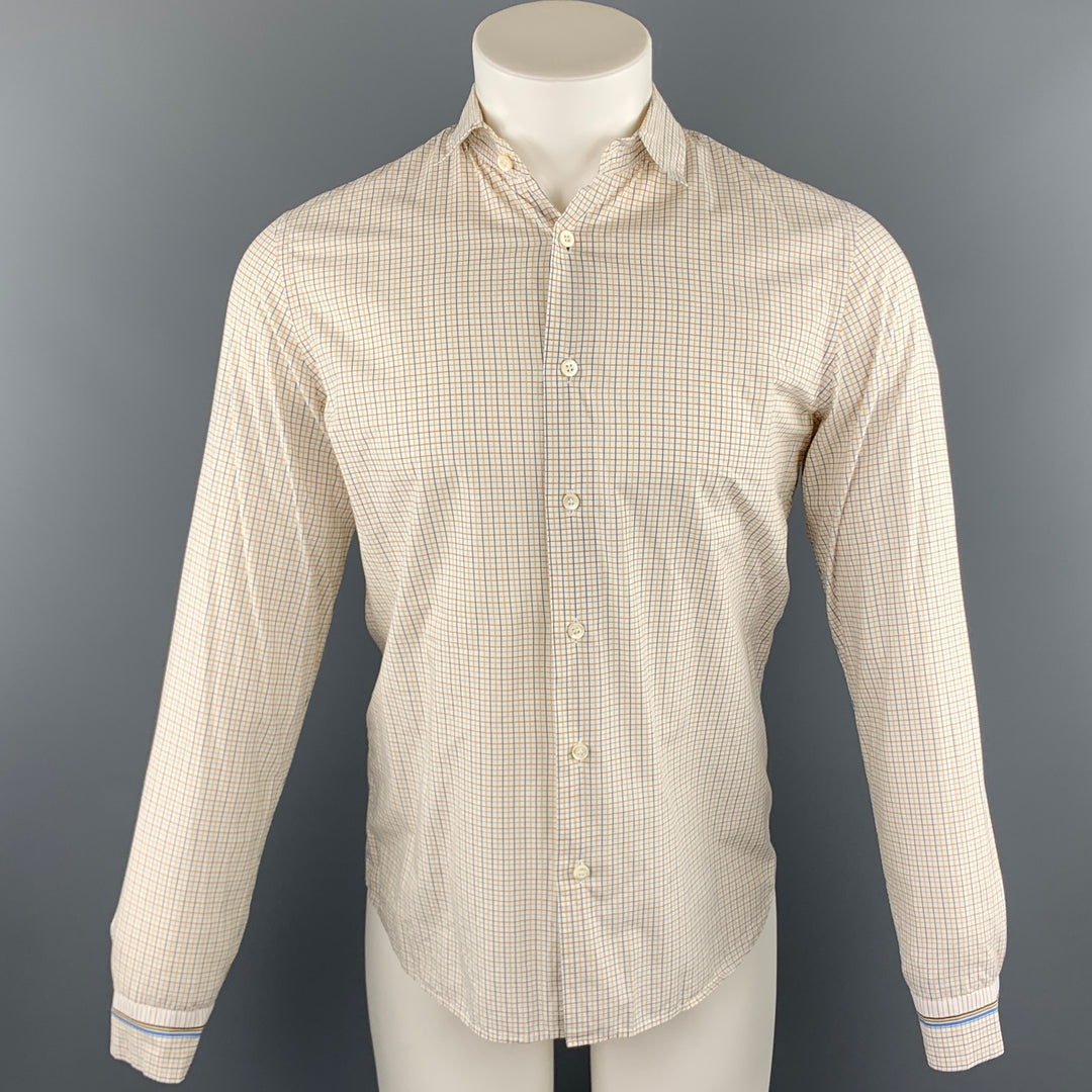 PRADA Talla S Camisa de manga larga con botones de algodón con panel de ventana amarillo