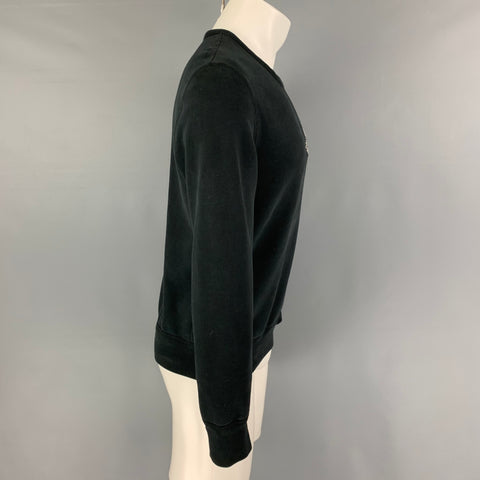 ALEXANDER MCQUEEN Size M Black Silver Embroidery Cotton Crew-Neck Pullover