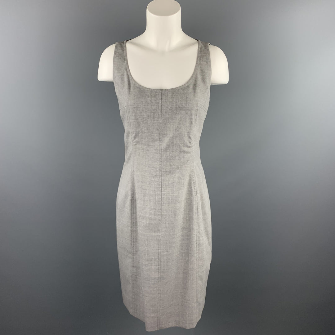 AKRIS Size 6 Grey Heather Acetate / Viscose Scoop Neck Shift Dress