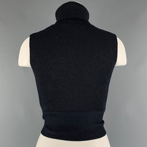 VINTAGE Size XS Navy Cotton Blend Turtleneck Pullover