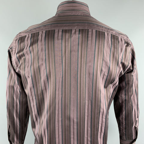 ETRO Size M Brown Stripe Cotton Button Up Long Sleeve Shirt