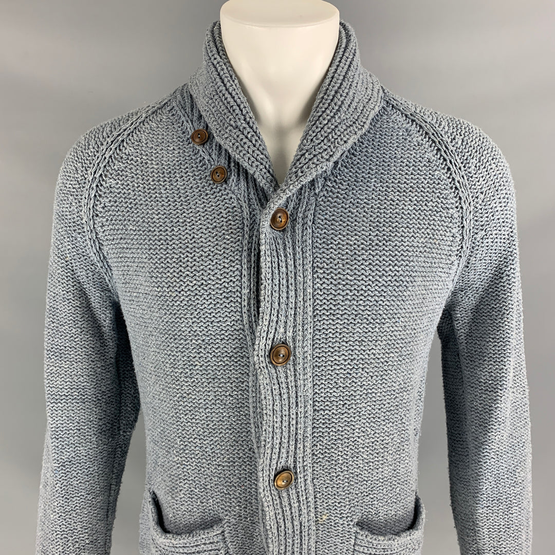 RRL by RALPH LAUREN Size M Powder Blue Knitted Cotton / Polyester Shawl Collar Jacket