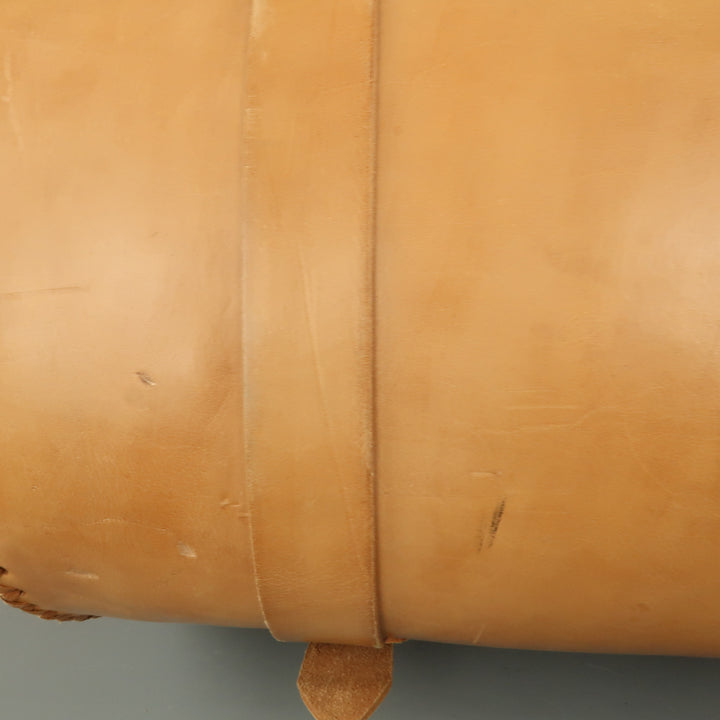 EUROPEAN NATURAL LEATHER BAGS Tan Leather Duffle Woven Trim Duffle Bag
