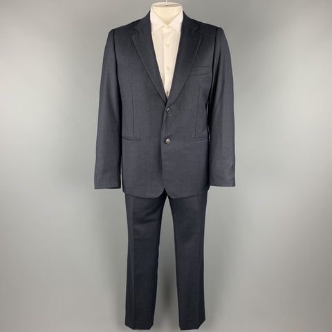 BELVEST Size 44 Navy Plaid Wool Notch Lape Suit