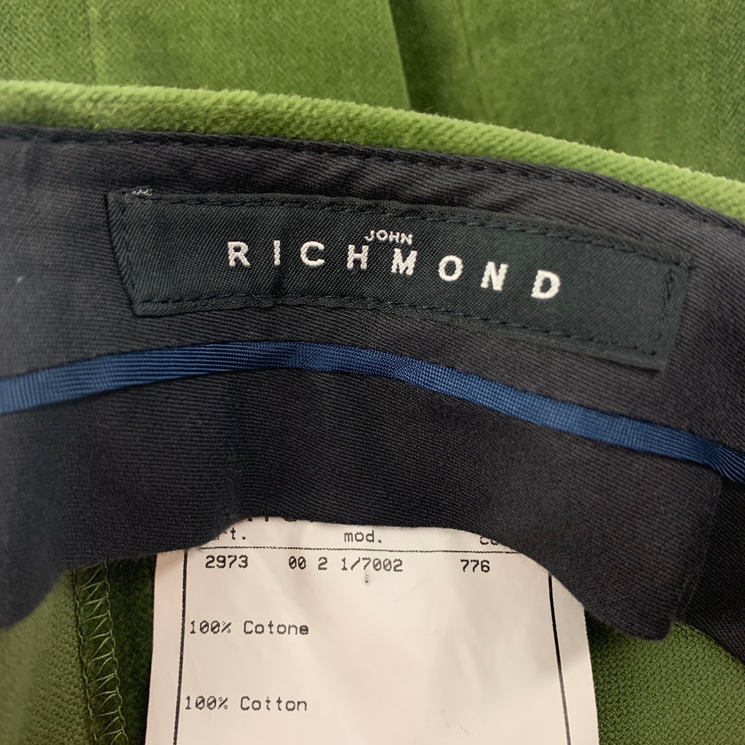 JOHN RICHMOND Size 32 Green Velvet Cotton Velvet Zip Fly Dress Pants