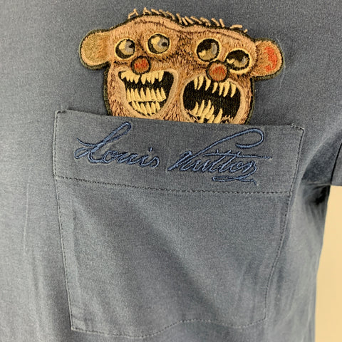 LOUIS VUITTON Size M Blue Applique Cotton Crew-Neck T-shirt