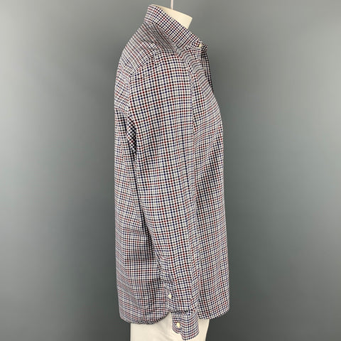 ERMENEGILDO ZEGNA Size XL Black & Blue Gingham Cotton Long Sleeve Shirt