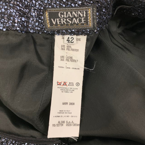 GIANNI VERSACE Talla 6 Traje de pantalón con frente plano texturizado en mezcla de lana plateada negra